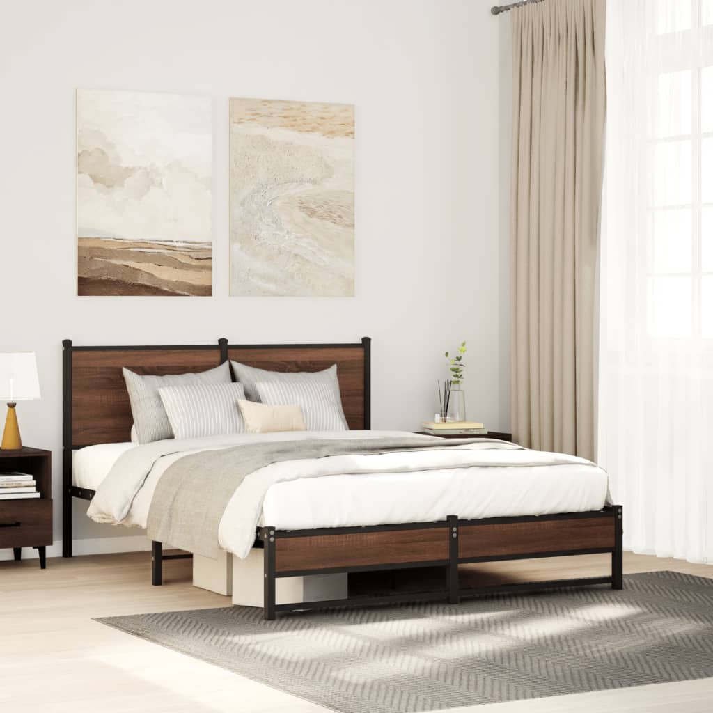 vidaXL Bedframe zonder matras metaal gerookt eikenkleurig 120x200 cm