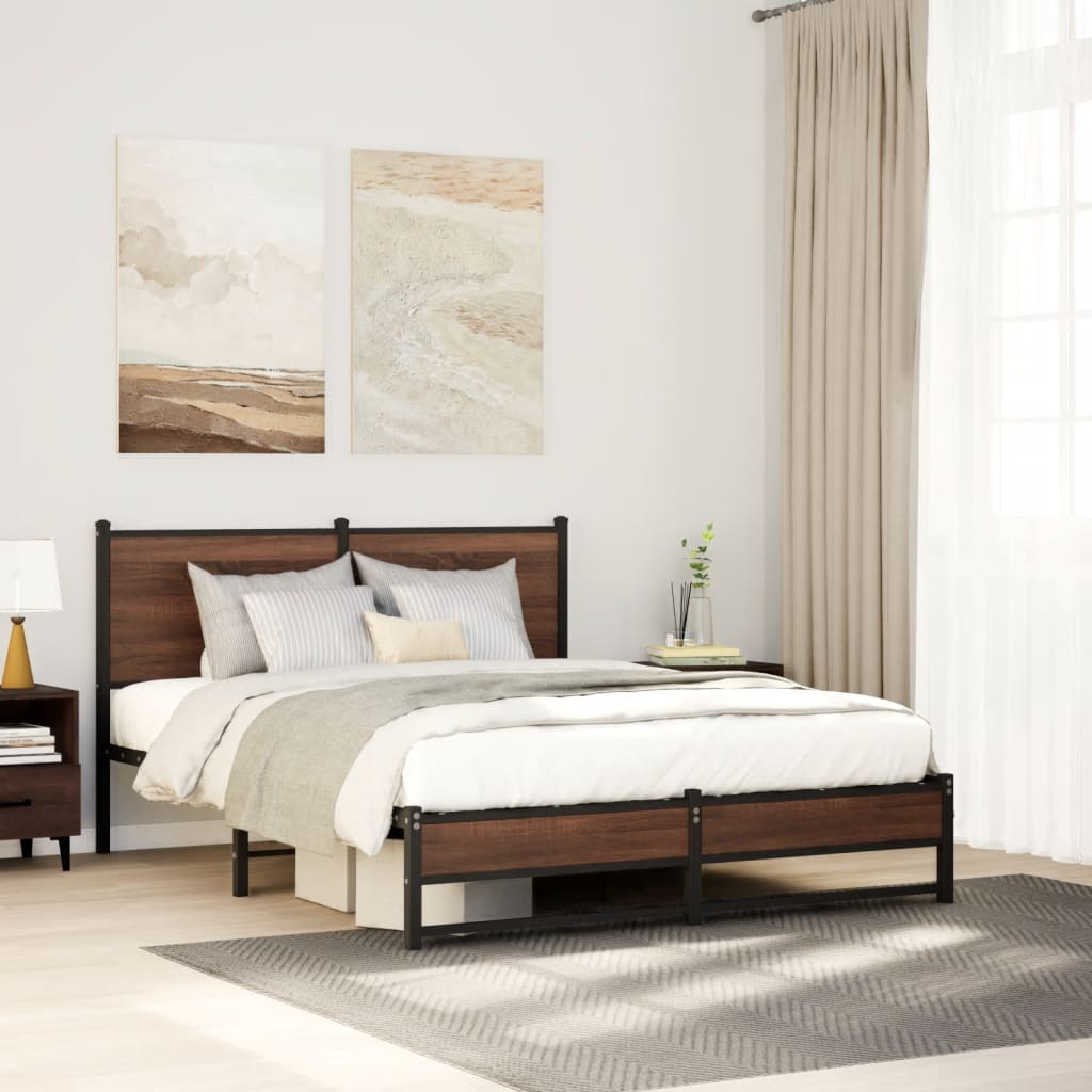 vidaXL Bedframe zonder matras metaal gerookt eikenkleurig 120x200 cm