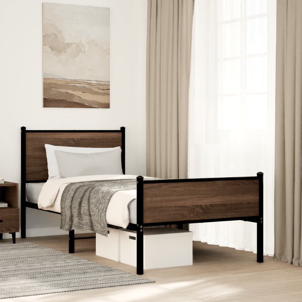 vidaXL Bedframe zonder matras metaal gerookt eikenkleurig 120x200 cm