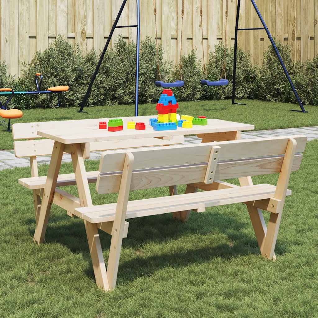 vidaXL Picknicktafel voor 4 kinderen met parasolgat massief vurenhout