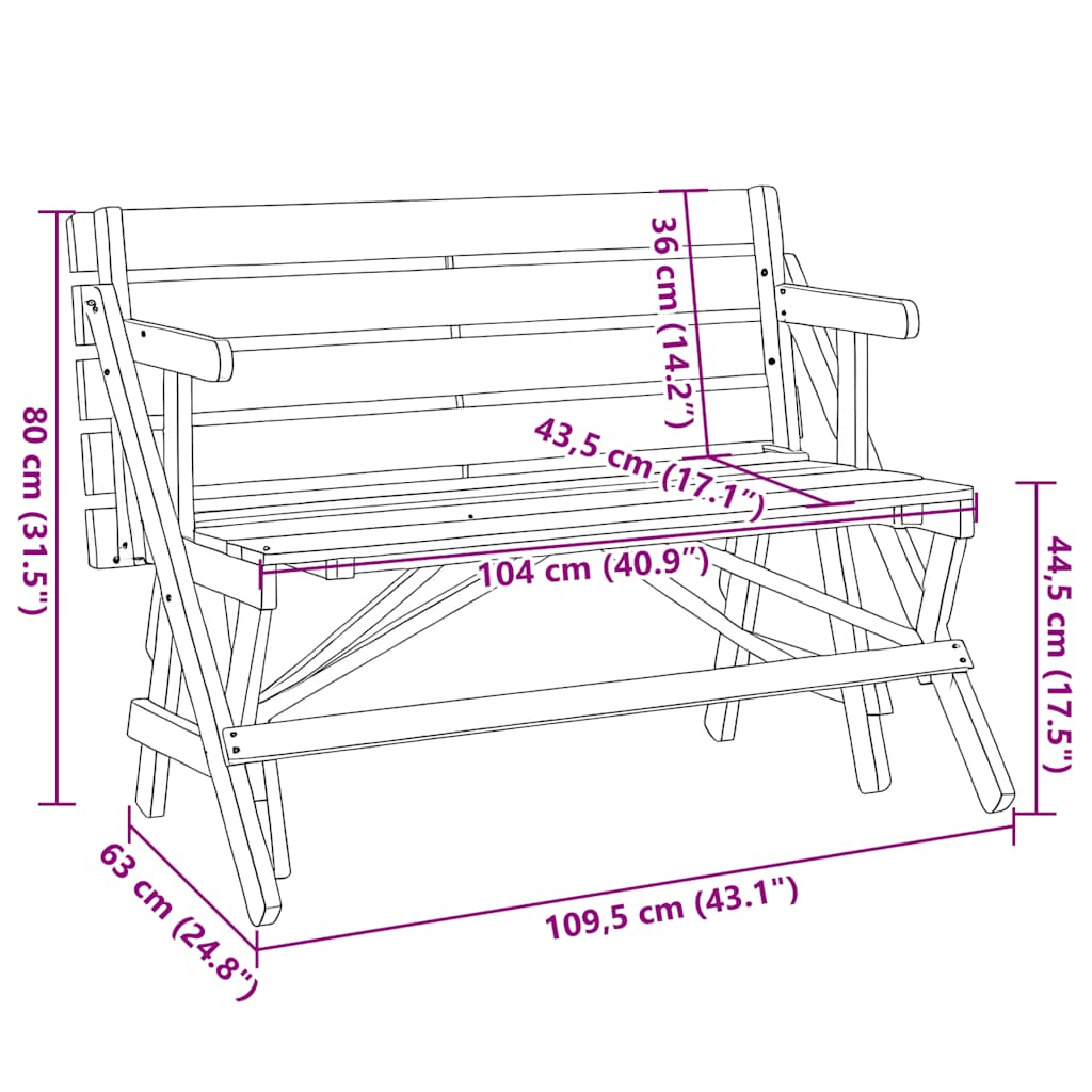 vidaXL Picknicktafel met banken 2-in-1 ombouwbaar massief vurenhout