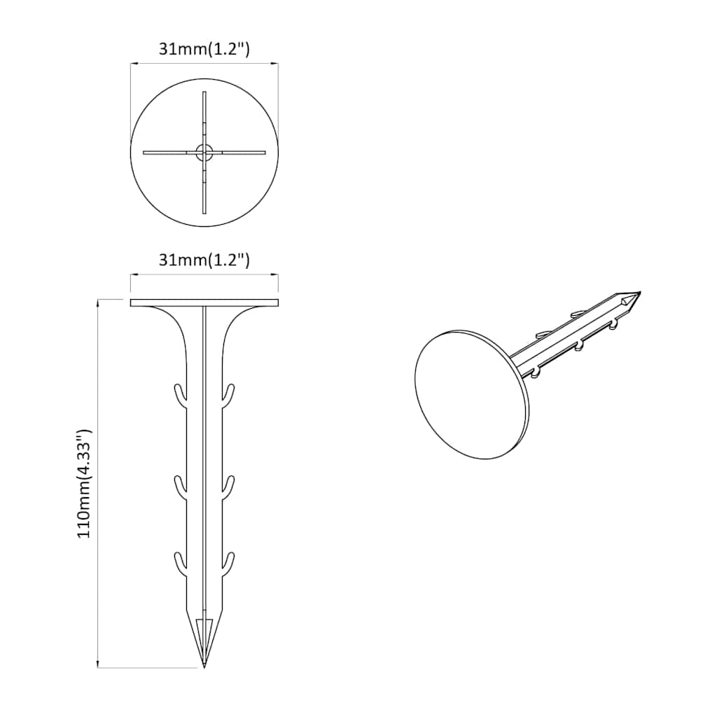 vidaXL Plastic Pennen 100 pcs Zwart 3 x 11 cm Kunststof