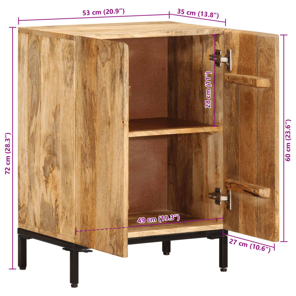 vidaXL Sideboard 53x35x72 cm Solid Mango Wood