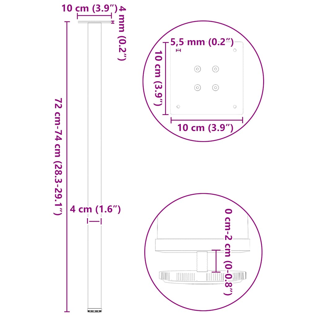 vidaXL Salontafelpoten 4 st 30-32 cm staal antraciet - Aashly