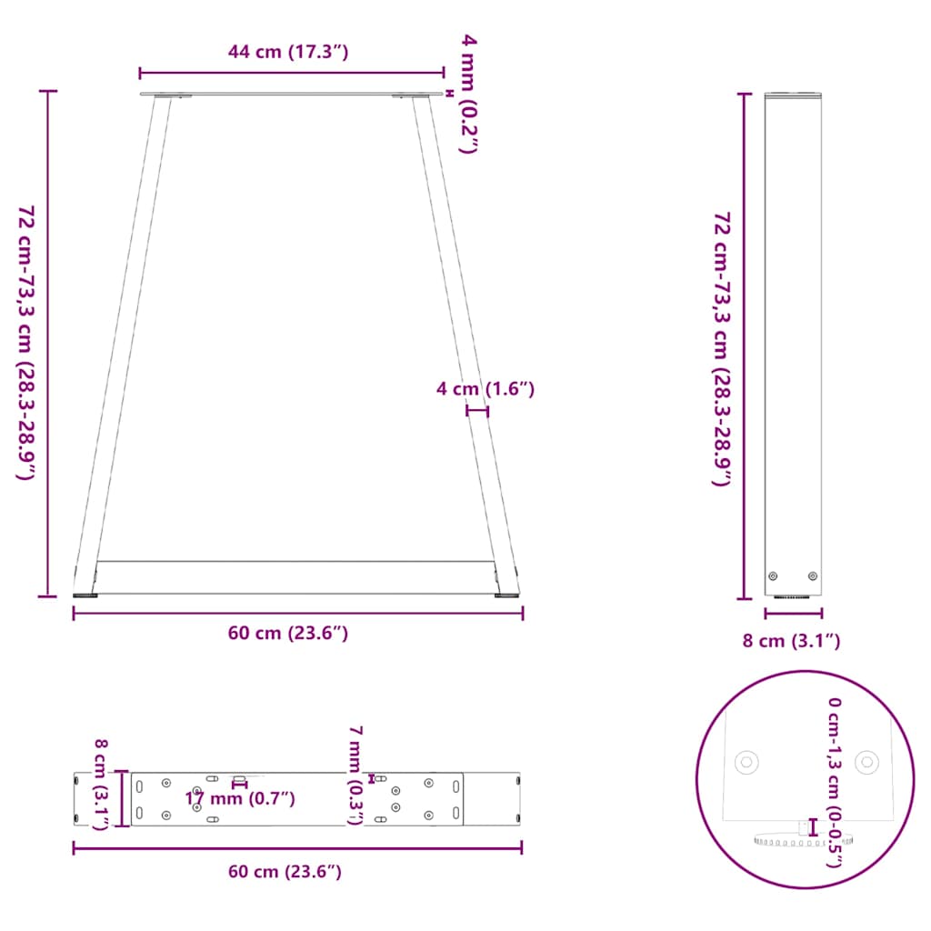 vidaXL Eettafelpoten 2 st V-vormig 50x(72-73) cm staal zwart - Aashly