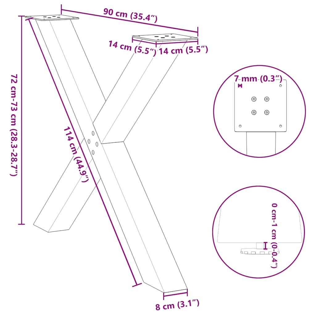 vidaXL Eettafelpoten 2 st X-vormig 50x(72-73) cm staal zwart