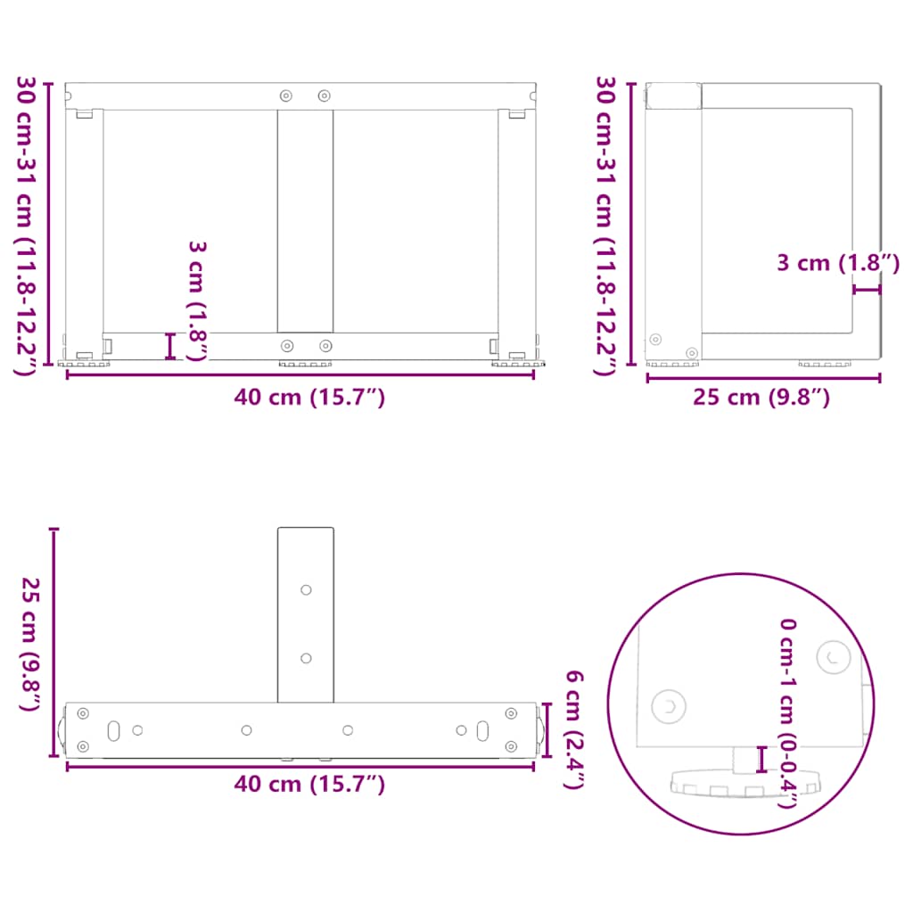 vidaXL Bartafelpoten 2 st T-vormig 60x35x(90-91) cm staal zwart