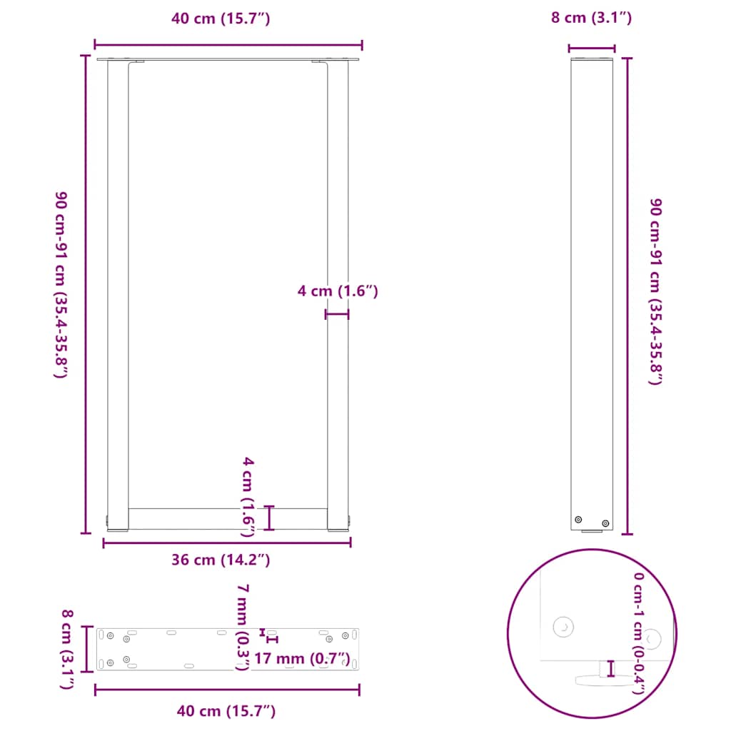 vidaXL Eettafelpoten 2 st U-vormig 90x(72-73) cm staal wit