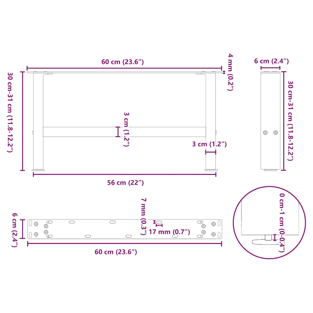 vidaXL Eettafelpoten 2 st 60x(72-73) cm staal zwart