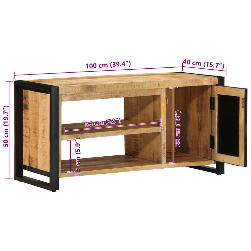 vidaXL Schoenenbank 100x40x50 cm Massief Houten Ruig Mango