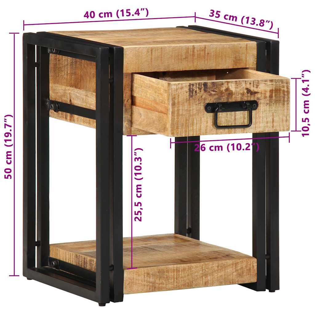 vidaXL Nachtkastjes 2 st 40x35x50 cm massief ruw hout mango - Aashly