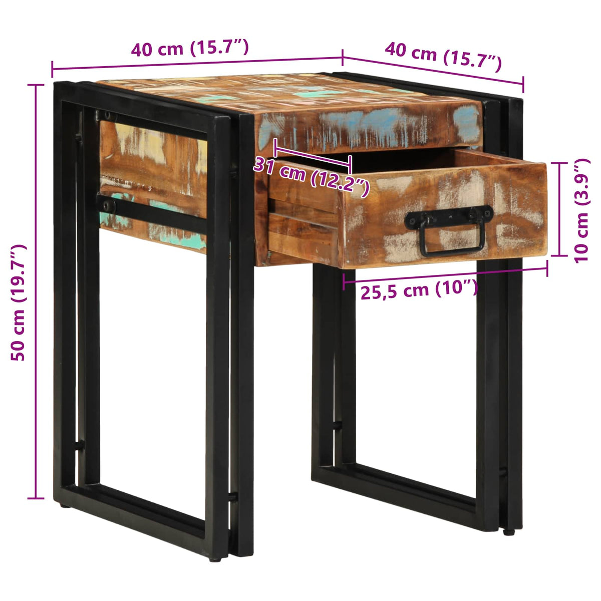 vidaXL Bijzettafel 40x40x50 cm massief ruw mangohout