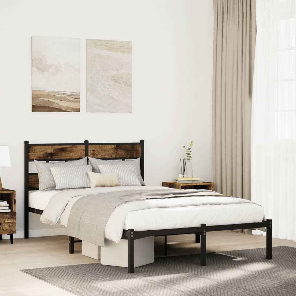 vidaXL Bedframe zonder matras metaal gerookt eikenkleurig 160x200 cm