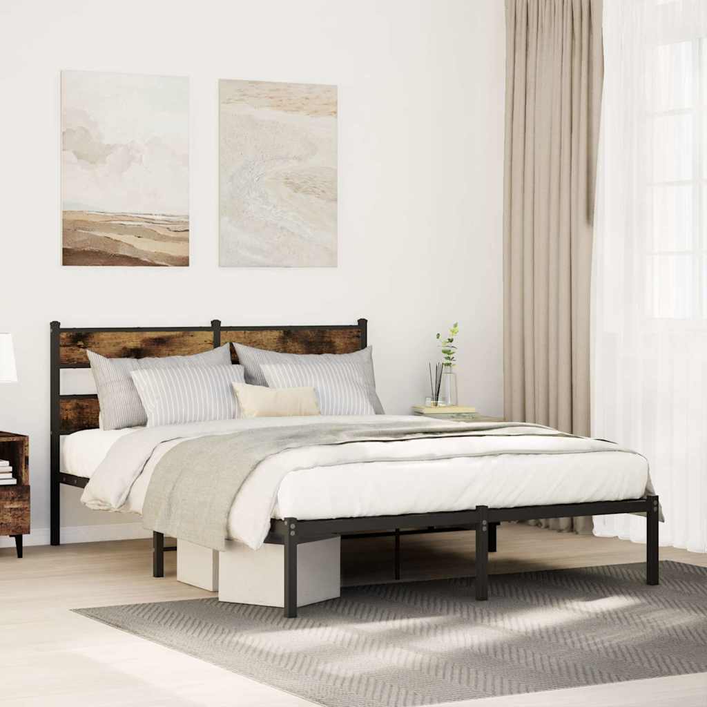 vidaXL Bedframe zonder matras metaal gerookt eikenkleurig 160x200 cm