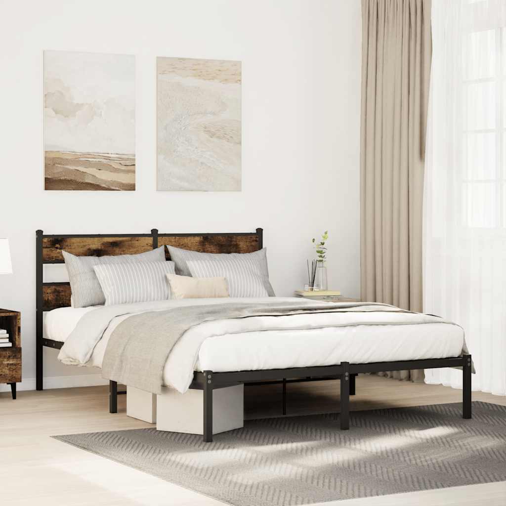 vidaXL Bedframe zonder matras metaal gerookt eikenkleurig 160x200 cm