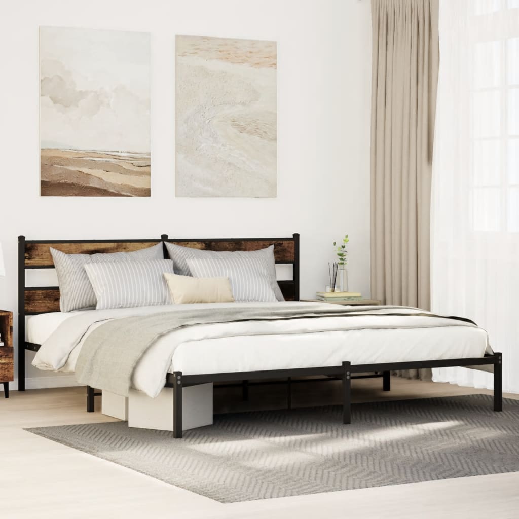 vidaXL Bedframe zonder matras metaal gerookt eikenkleurig 160x200 cm