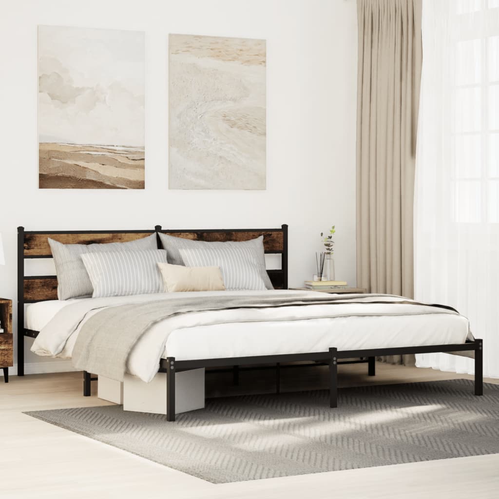 vidaXL Bedframe zonder matras metaal gerookt eikenkleurig 160x200 cm