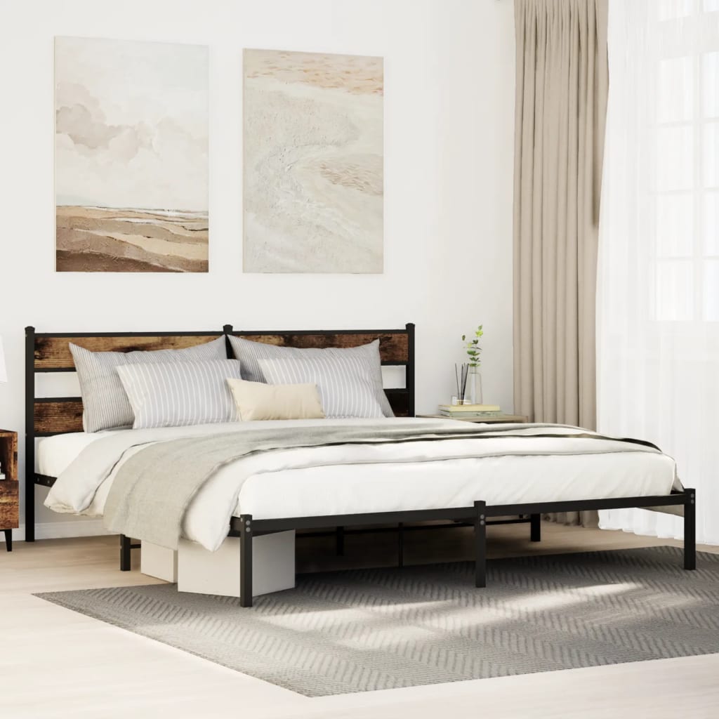 vidaXL Bedframe zonder matras metaal gerookt eikenkleurig 160x200 cm