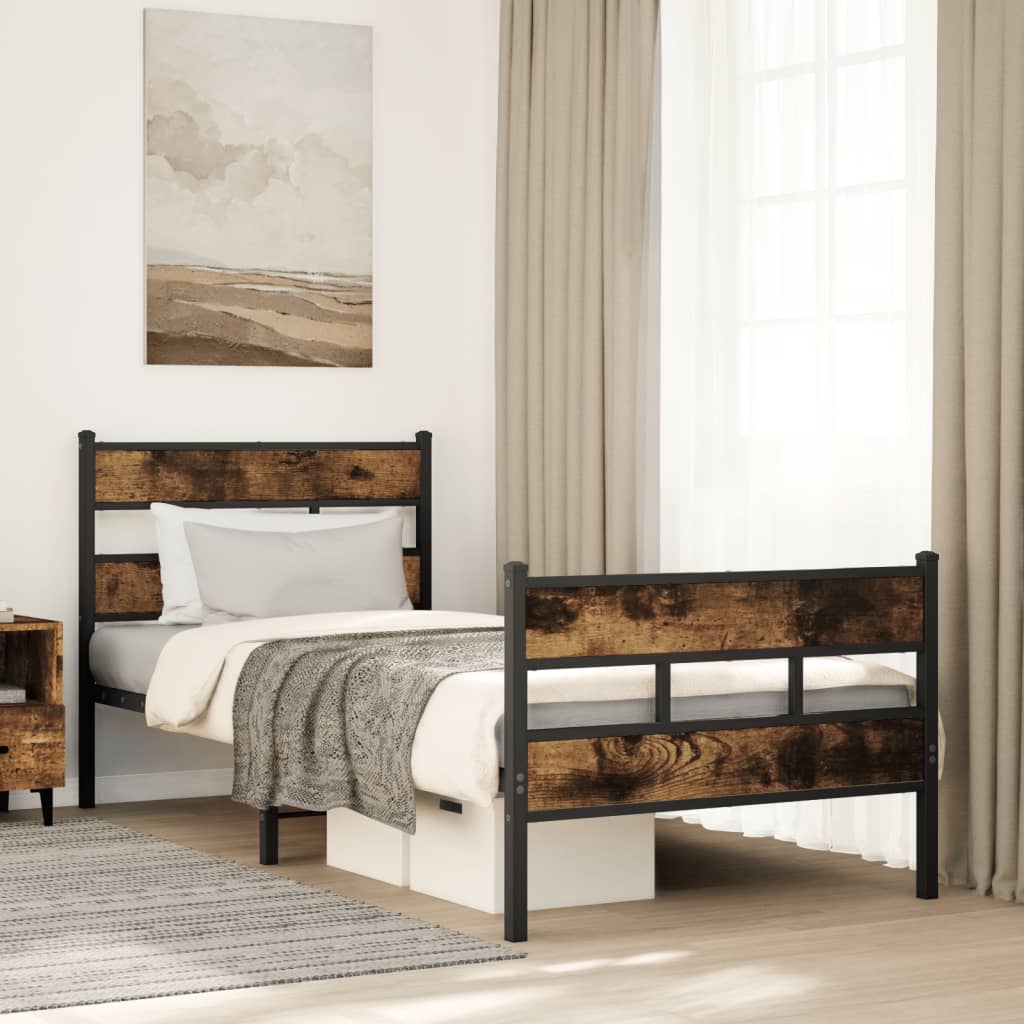vidaXL Bedframe zonder matras metaal gerookt eikenkleurig 160x200 cm