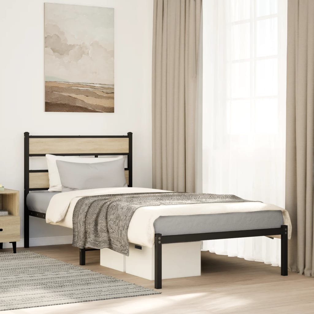 vidaXL Bedframe zonder matras metaal gerookt eikenkleurig 160x200 cm
