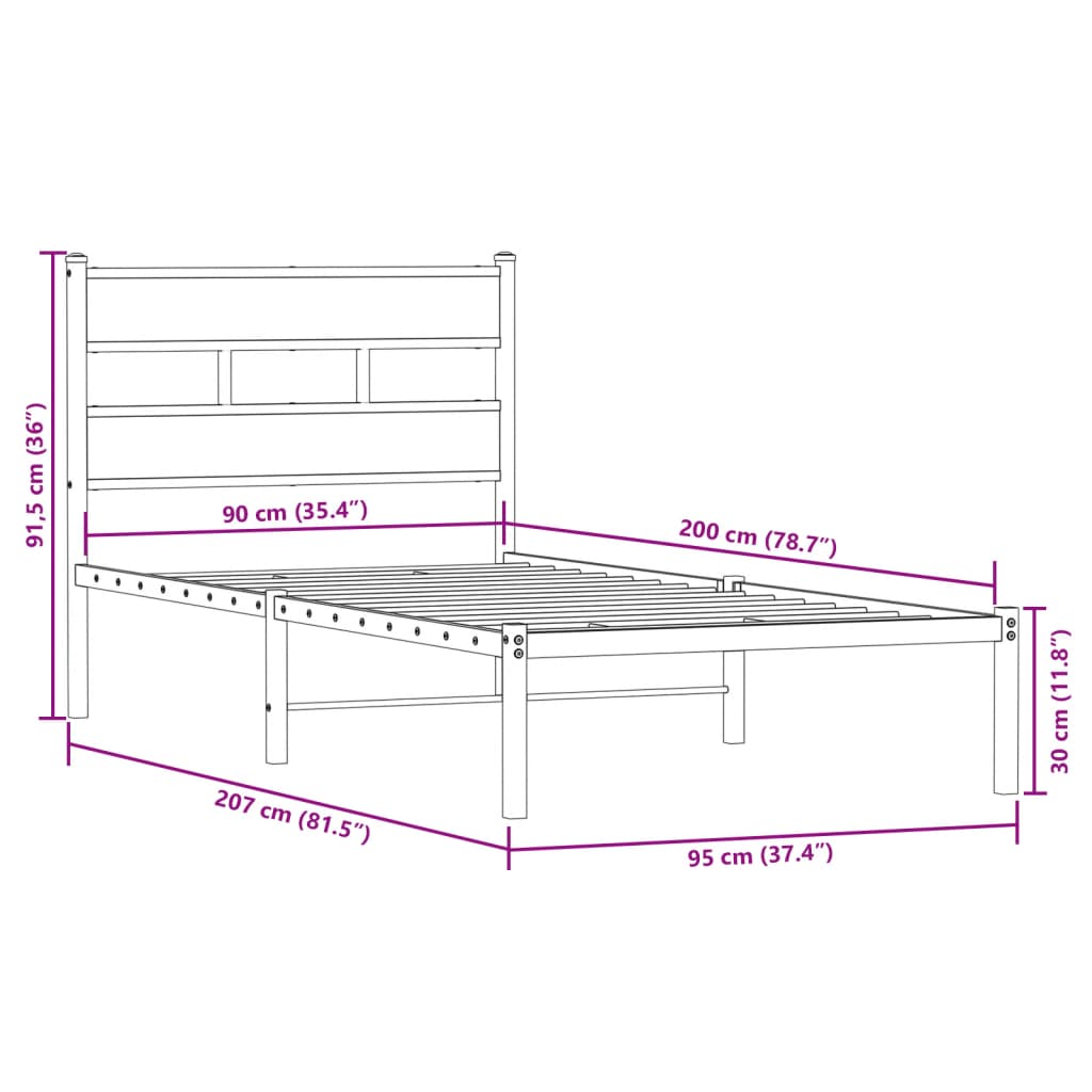 vidaXL Bedframe zonder matras metaal gerookt eikenkleurig 160x200 cm