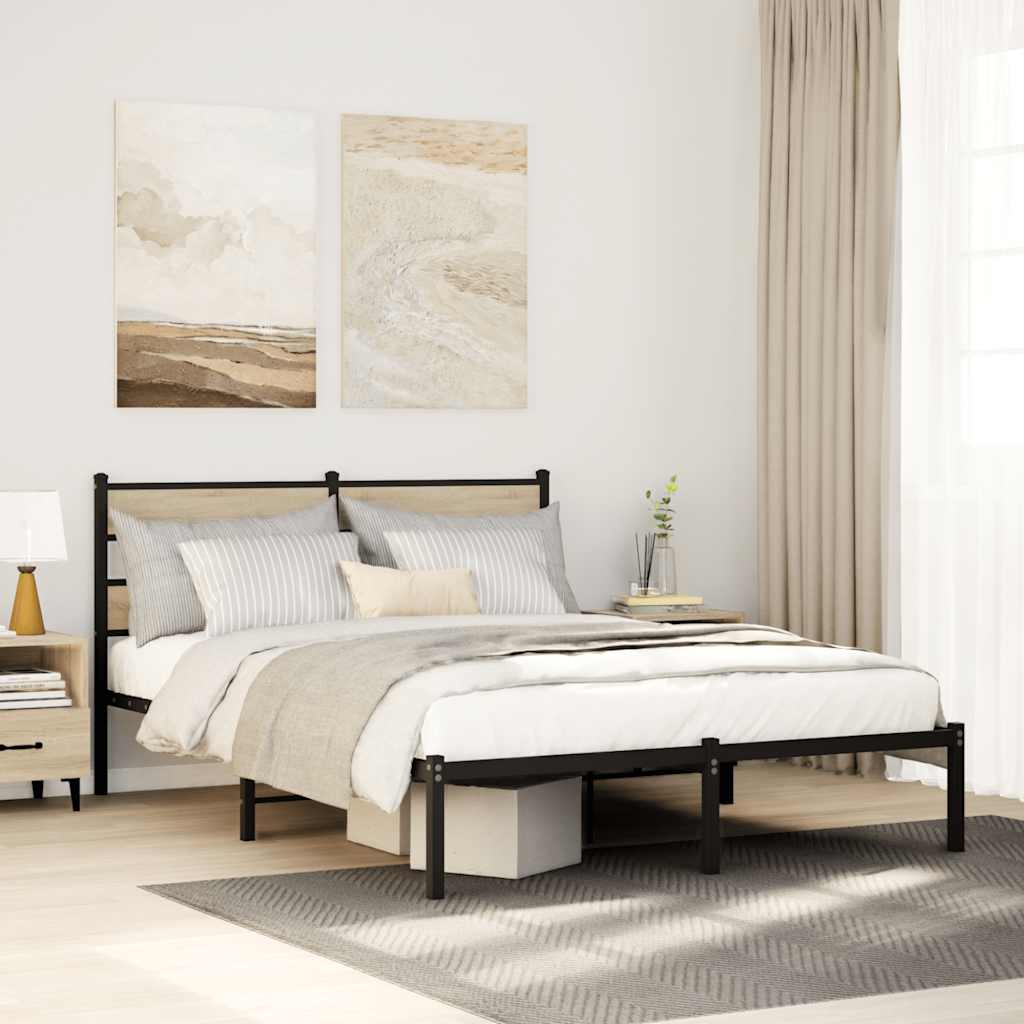 vidaXL Bedframe zonder matras metaal gerookt eikenkleurig 160x200 cm