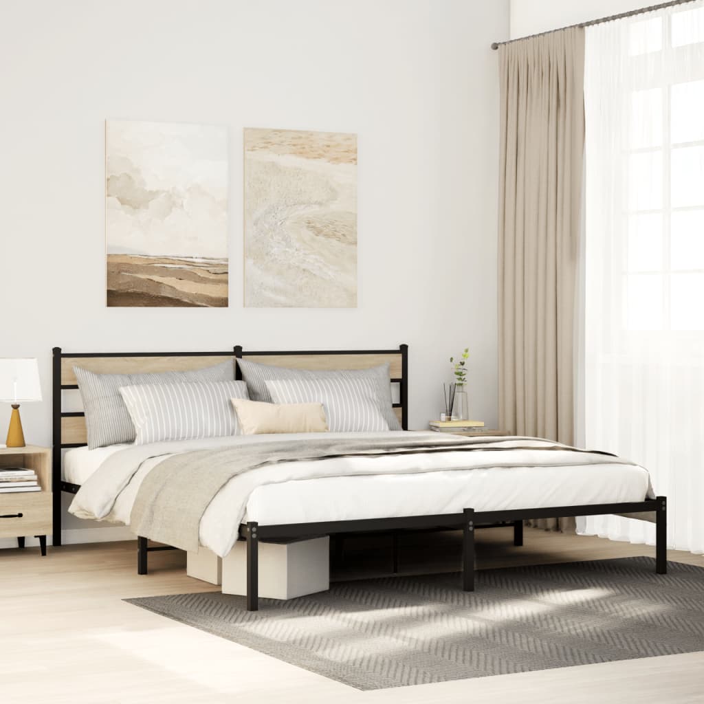 vidaXL Bedframe zonder matras metaal gerookt eikenkleurig 160x200 cm