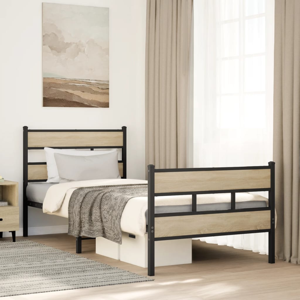 vidaXL Bedframe zonder matras metaal gerookt eikenkleurig 160x200 cm