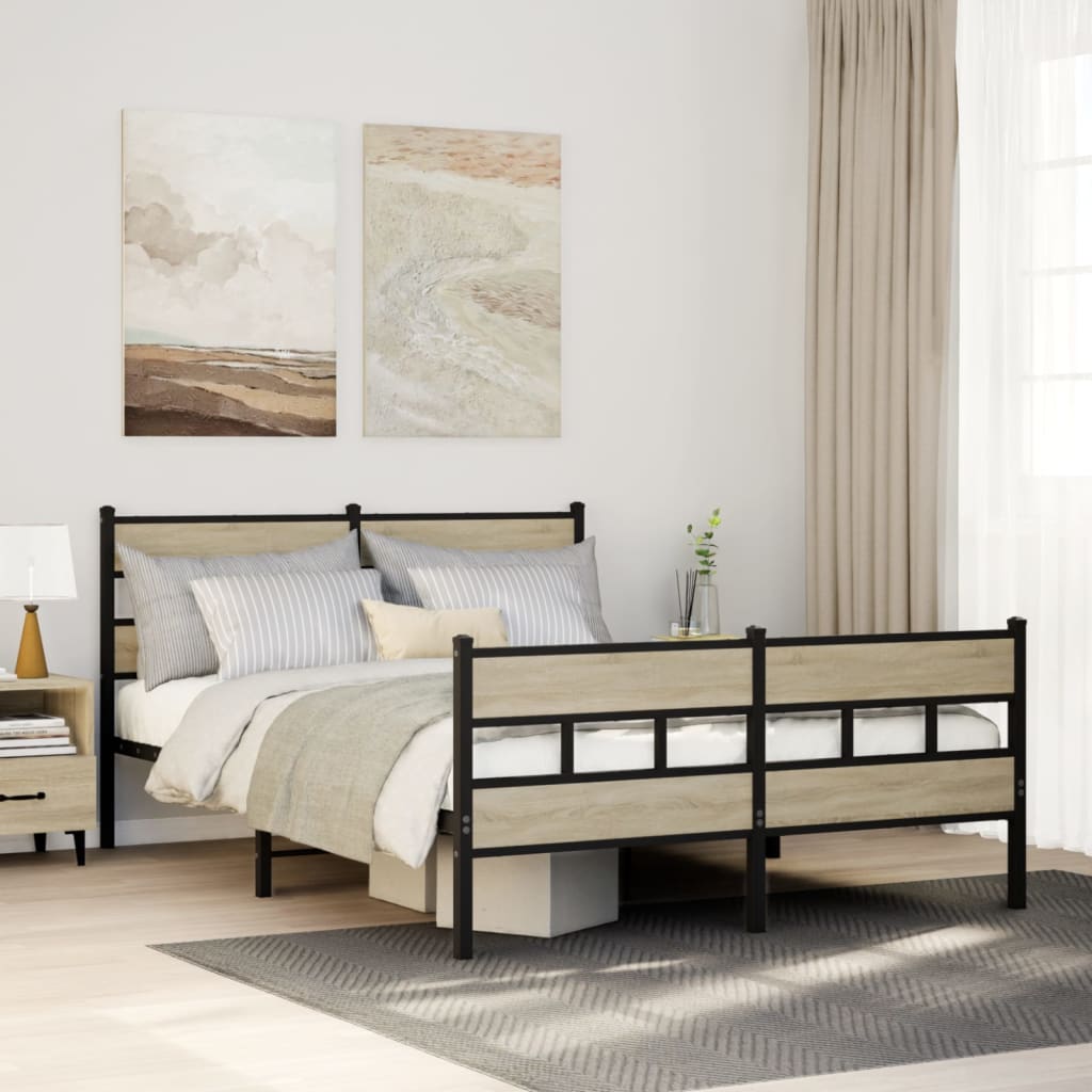 vidaXL Bedframe zonder matras metaal gerookt eikenkleurig 160x200 cm