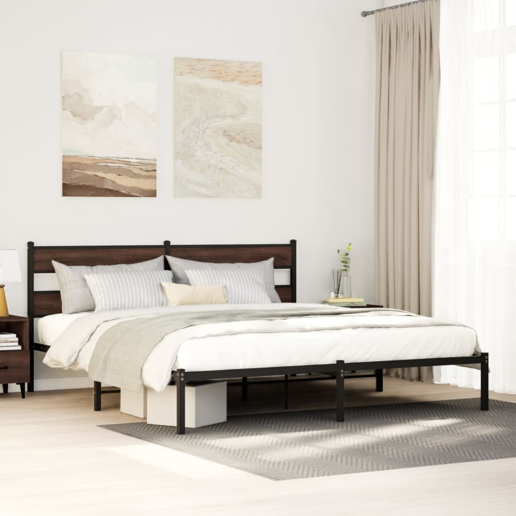 vidaXL Bedframe zonder matras metaal gerookt eikenkleurig 160x200 cm