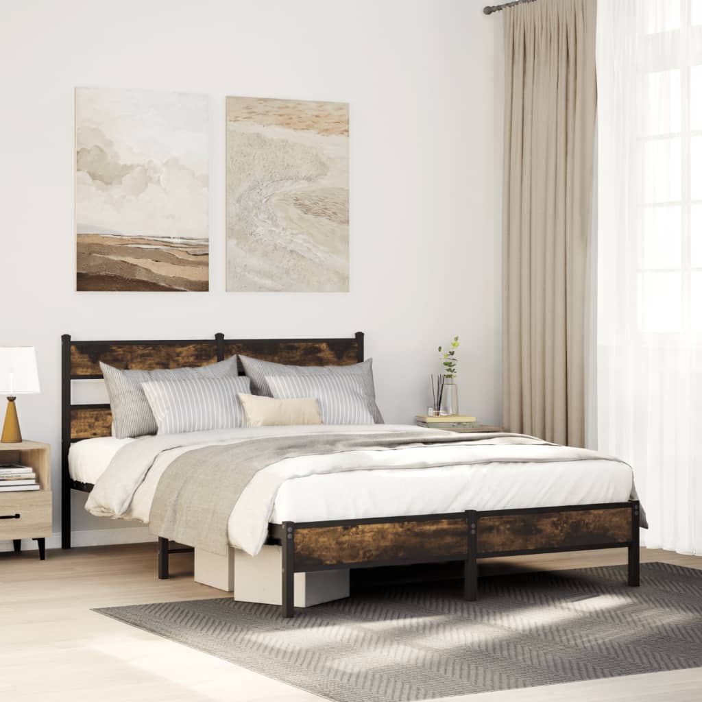 vidaXL Bedframe zonder matras metaal gerookt eikenkleurig 160x200 cm