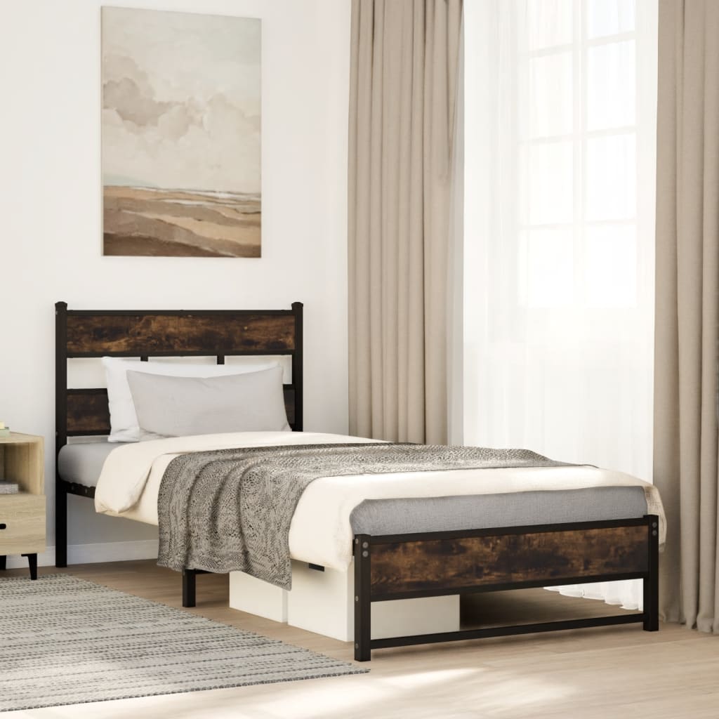 vidaXL Bedframe zonder matras metaal gerookt eikenkleurig 160x200 cm