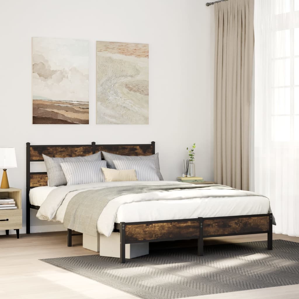vidaXL Bedframe zonder matras metaal gerookt eikenkleurig 160x200 cm