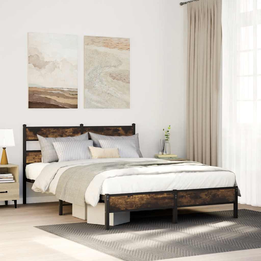 vidaXL Bedframe zonder matras metaal gerookt eikenkleurig 160x200 cm