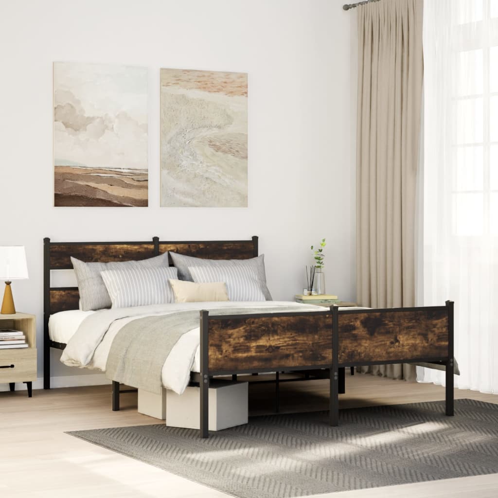 vidaXL Bedframe zonder matras metaal gerookt eikenkleurig 160x200 cm