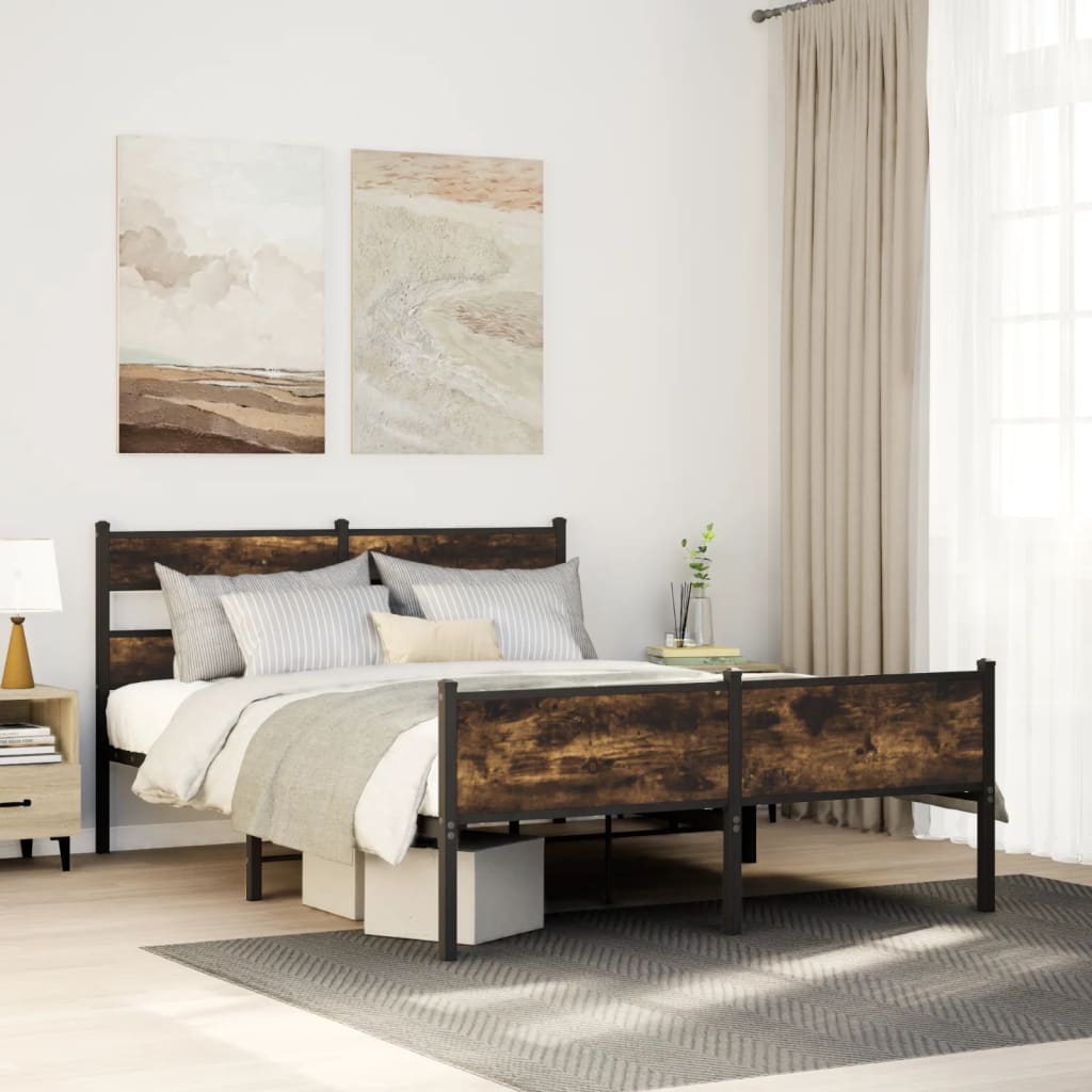 vidaXL Bedframe zonder matras metaal gerookt eikenkleurig 160x200 cm