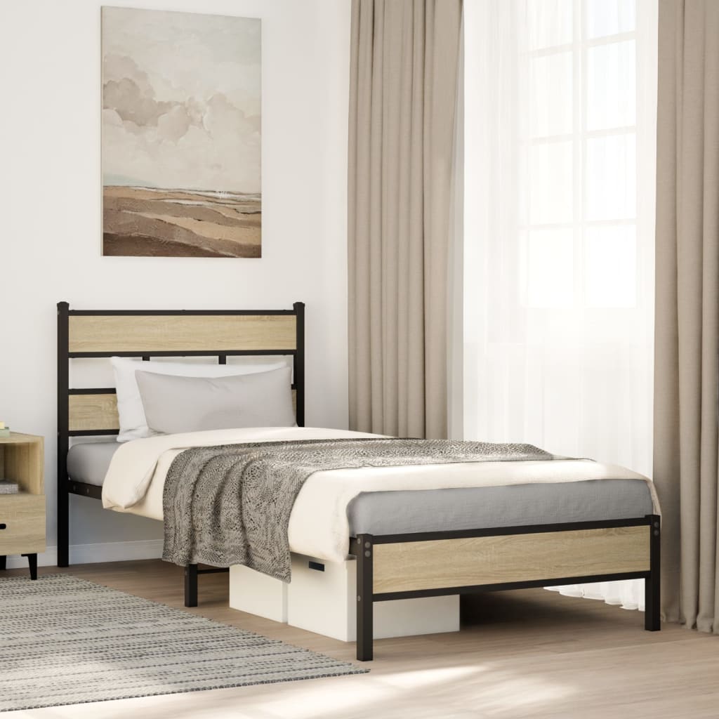 vidaXL Bedframe zonder matras metaal gerookt eikenkleurig 160x200 cm