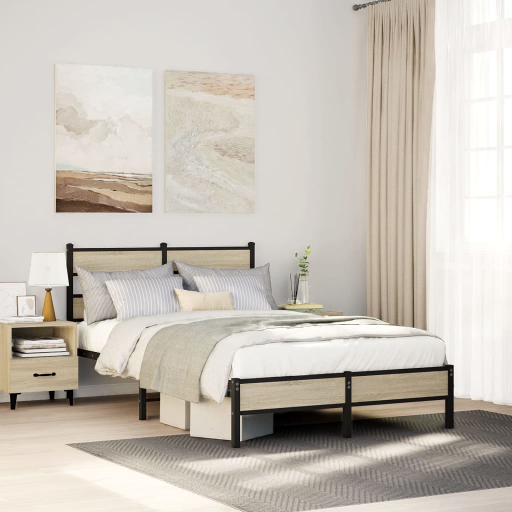 vidaXL Bedframe zonder matras metaal gerookt eikenkleurig 160x200 cm