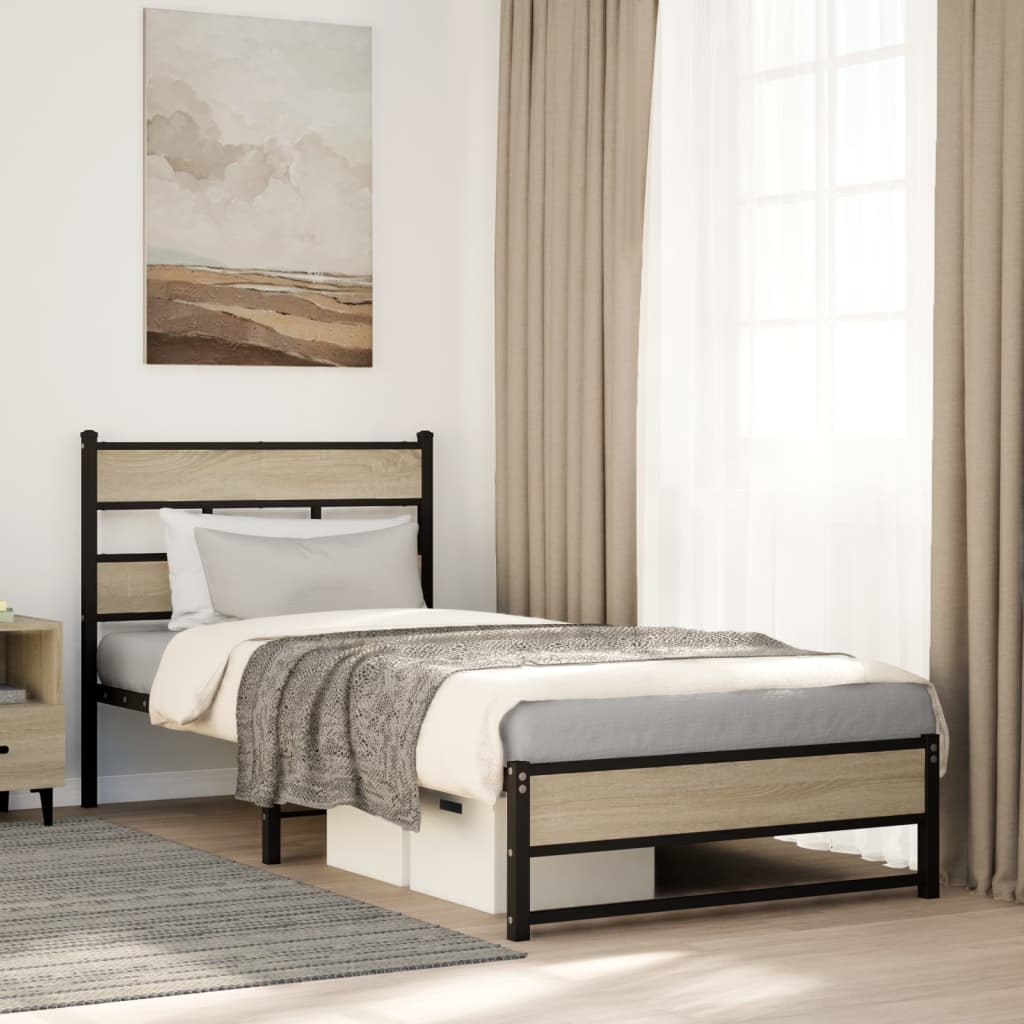vidaXL Bedframe zonder matras metaal gerookt eikenkleurig 160x200 cm