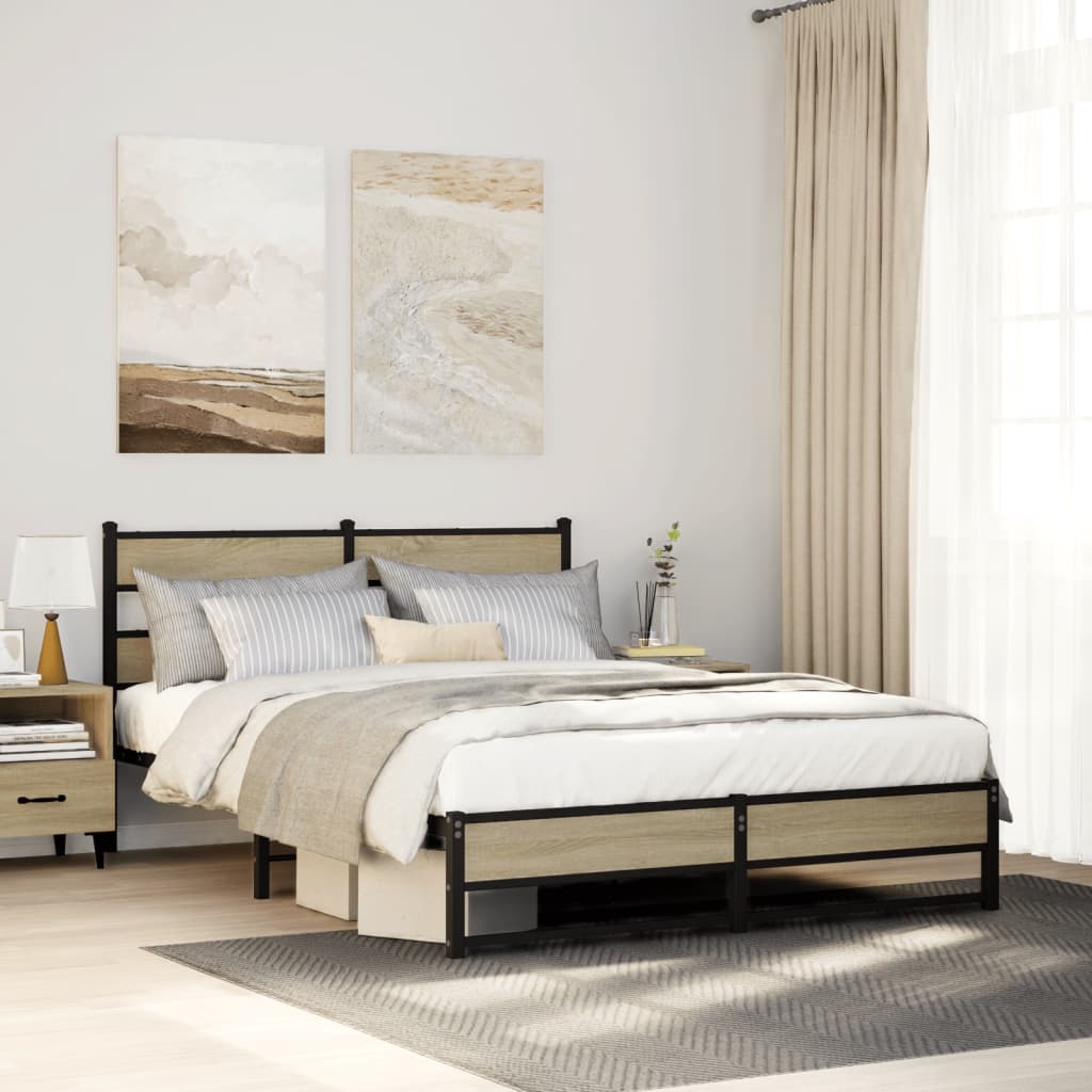 vidaXL Bedframe zonder matras metaal gerookt eikenkleurig 160x200 cm
