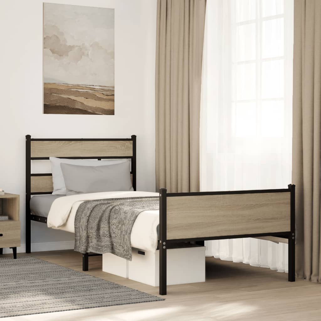 vidaXL Bedframe zonder matras metaal gerookt eikenkleurig 160x200 cm