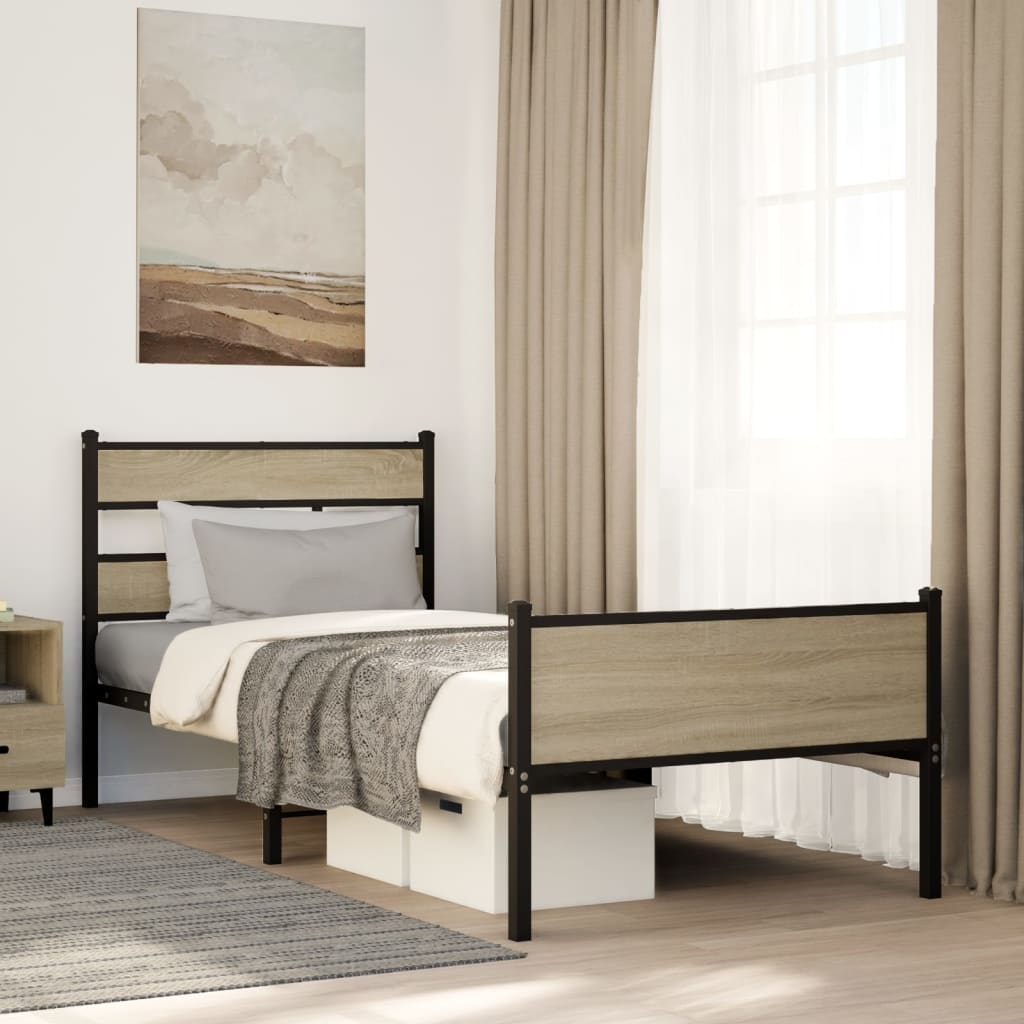 vidaXL Bedframe zonder matras metaal gerookt eikenkleurig 160x200 cm