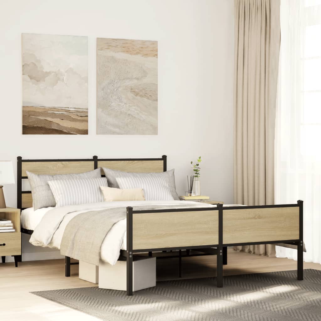 vidaXL Bedframe zonder matras metaal gerookt eikenkleurig 160x200 cm