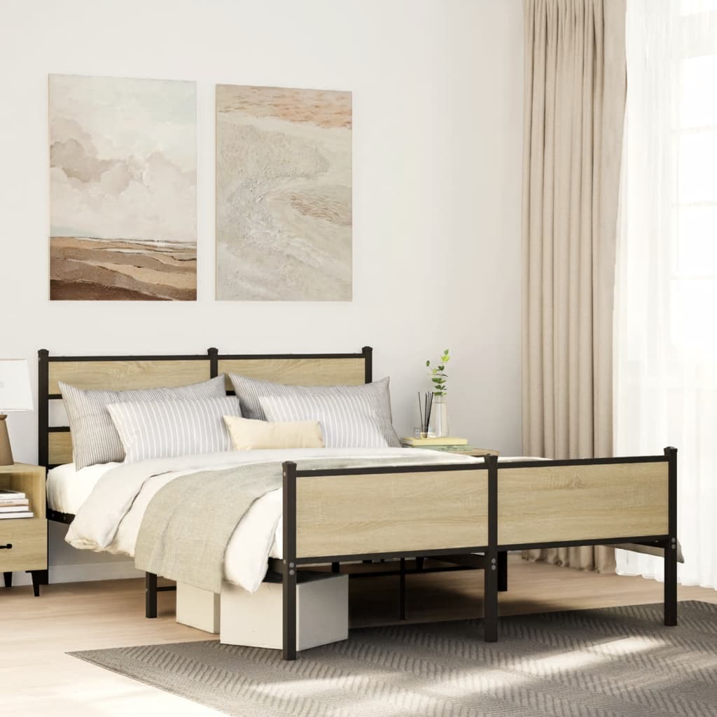 vidaXL Bedframe zonder matras metaal gerookt eikenkleurig 160x200 cm
