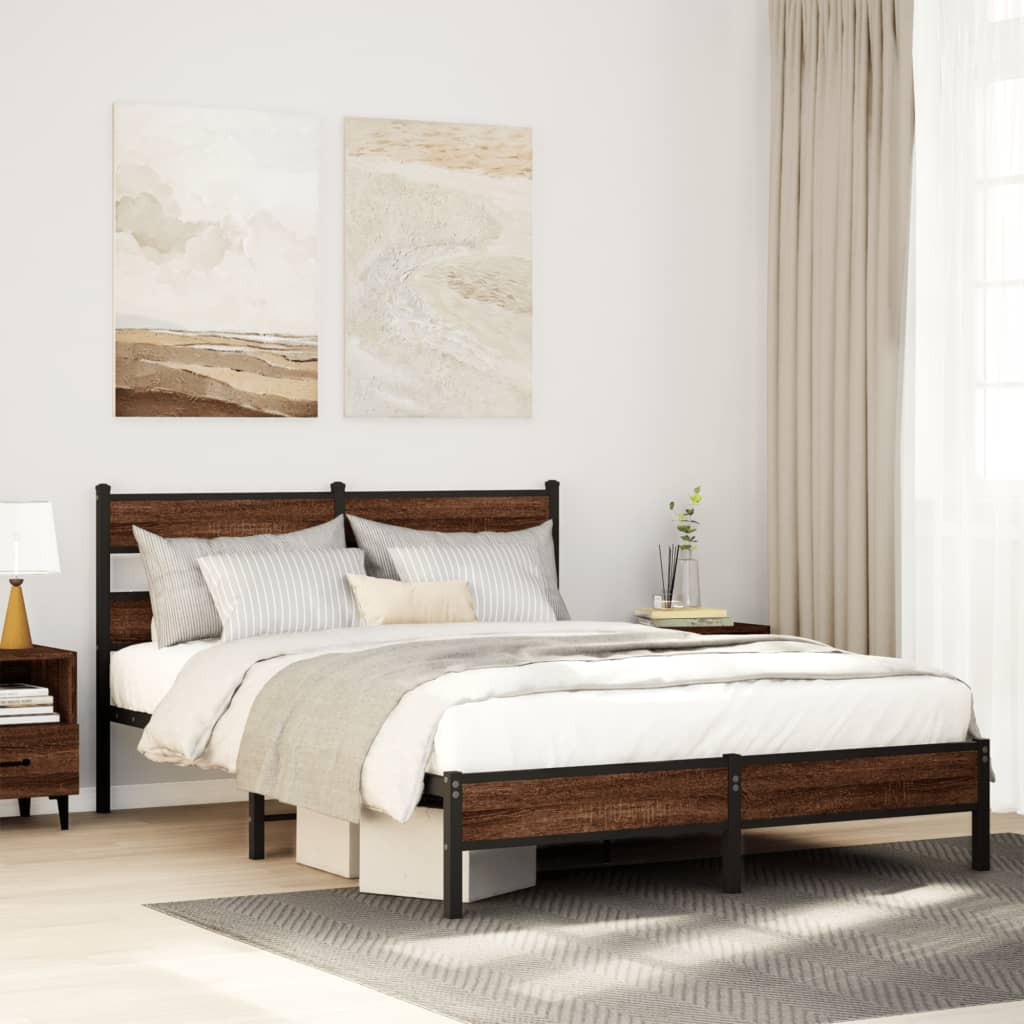 vidaXL Bedframe zonder matras metaal gerookt eikenkleurig 160x200 cm
