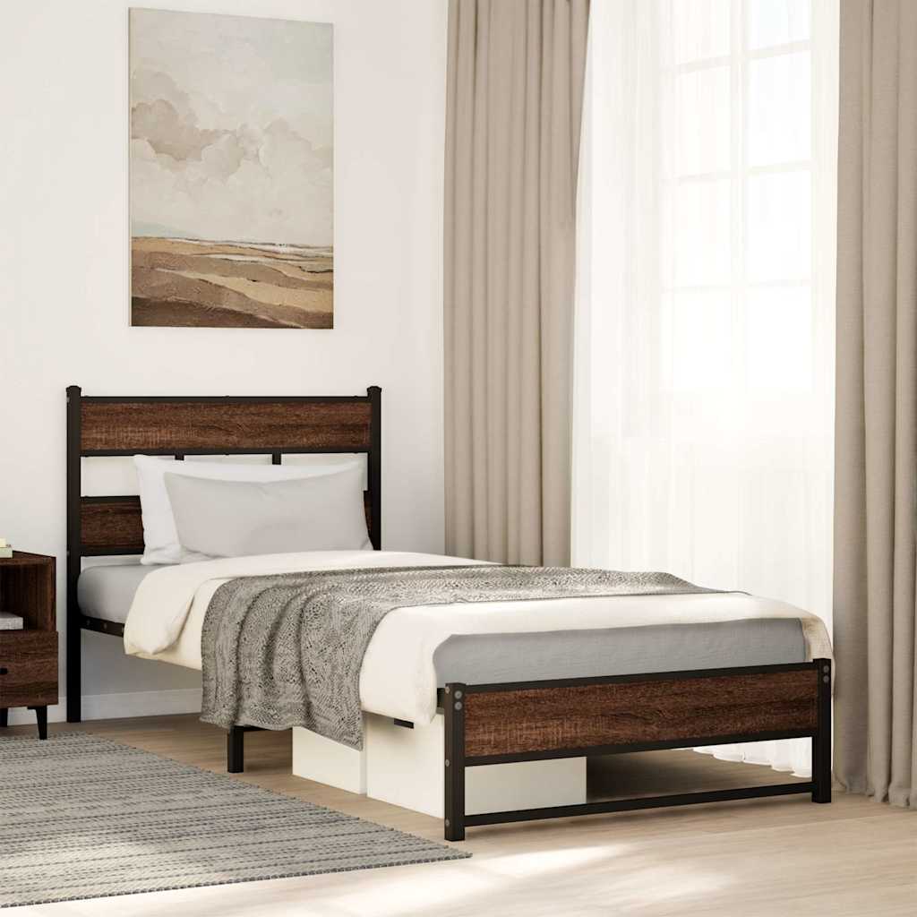 vidaXL Bedframe zonder matras metaal gerookt eikenkleurig 160x200 cm