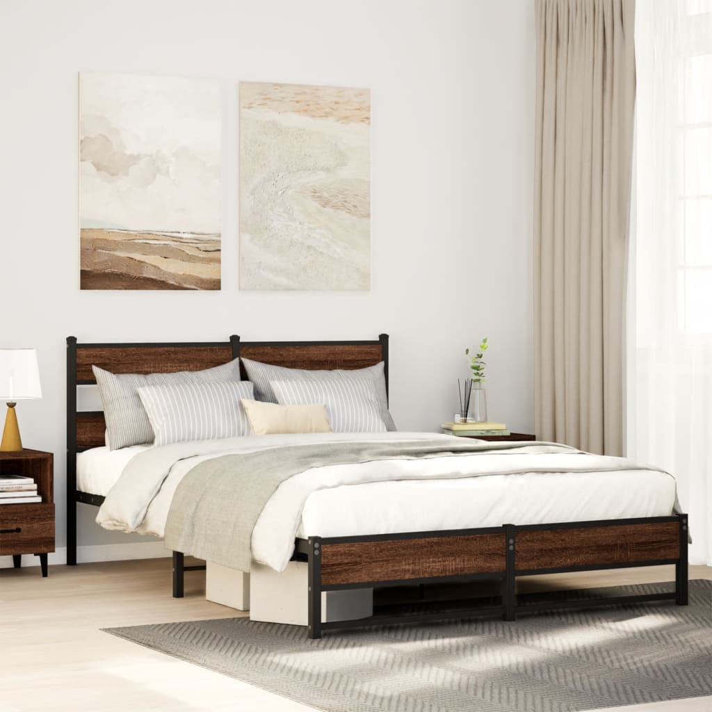 vidaXL Bedframe zonder matras metaal gerookt eikenkleurig 160x200 cm