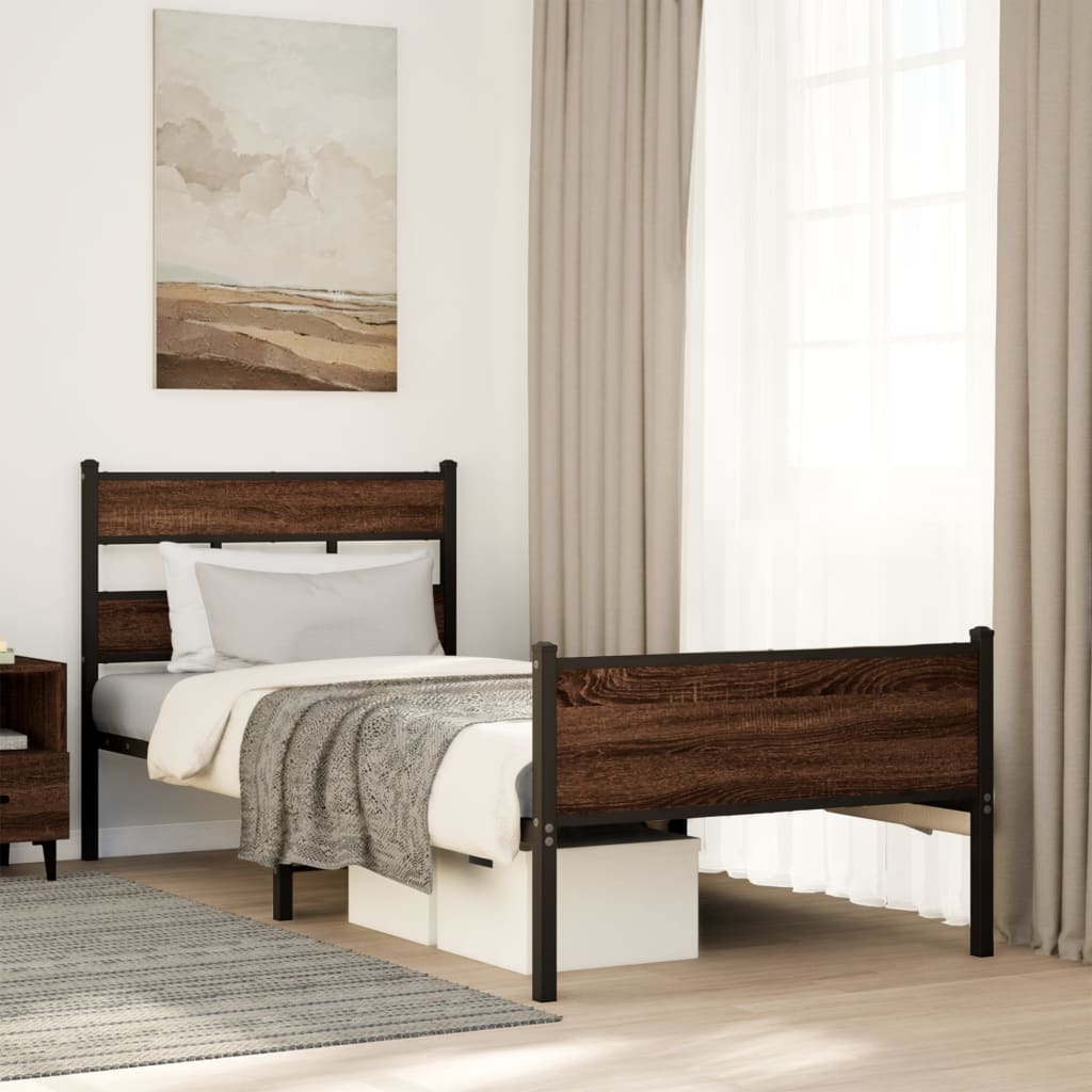 vidaXL Bedframe zonder matras metaal gerookt eikenkleurig 160x200 cm