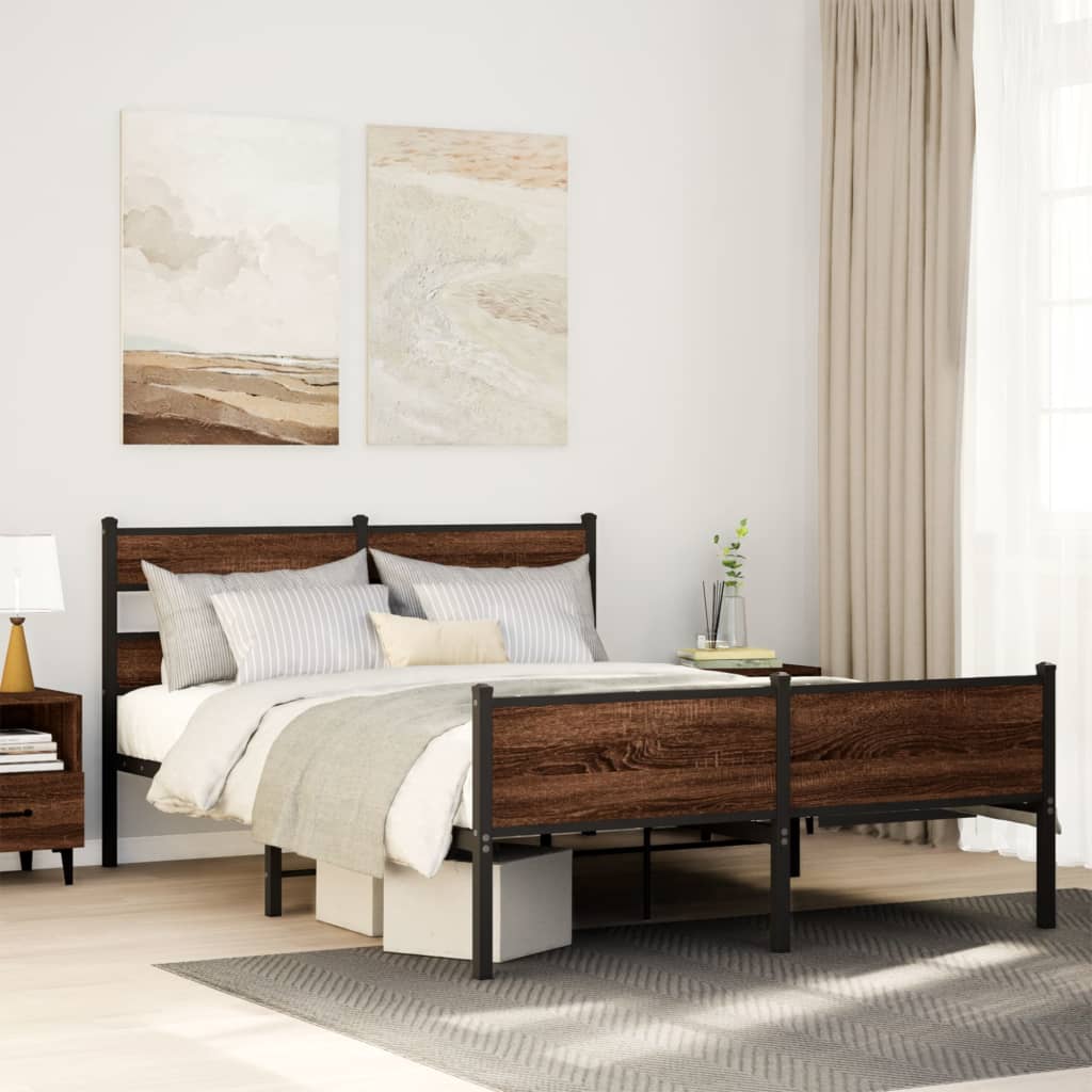 vidaXL Bedframe zonder matras metaal gerookt eikenkleurig 160x200 cm