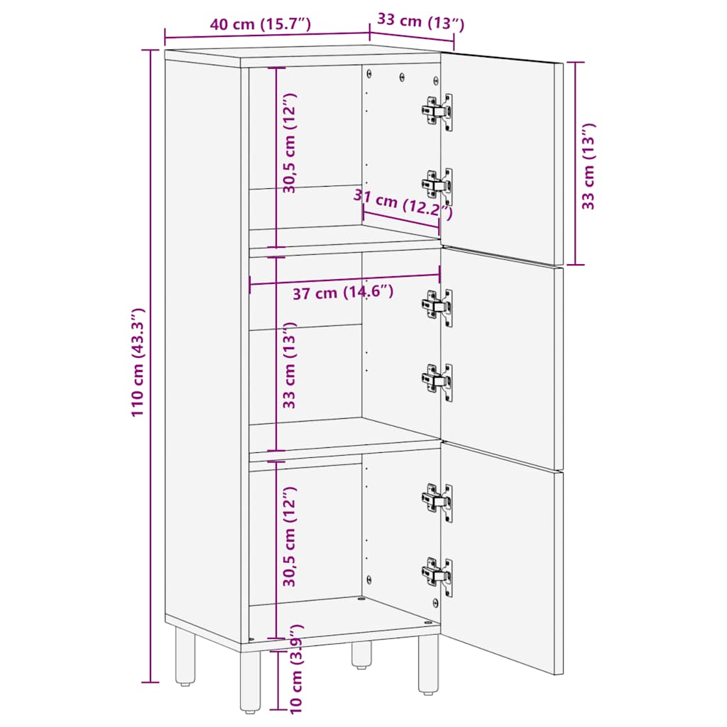 vidaXL Hoge kast 40x33x110 cm massief mango bruin
